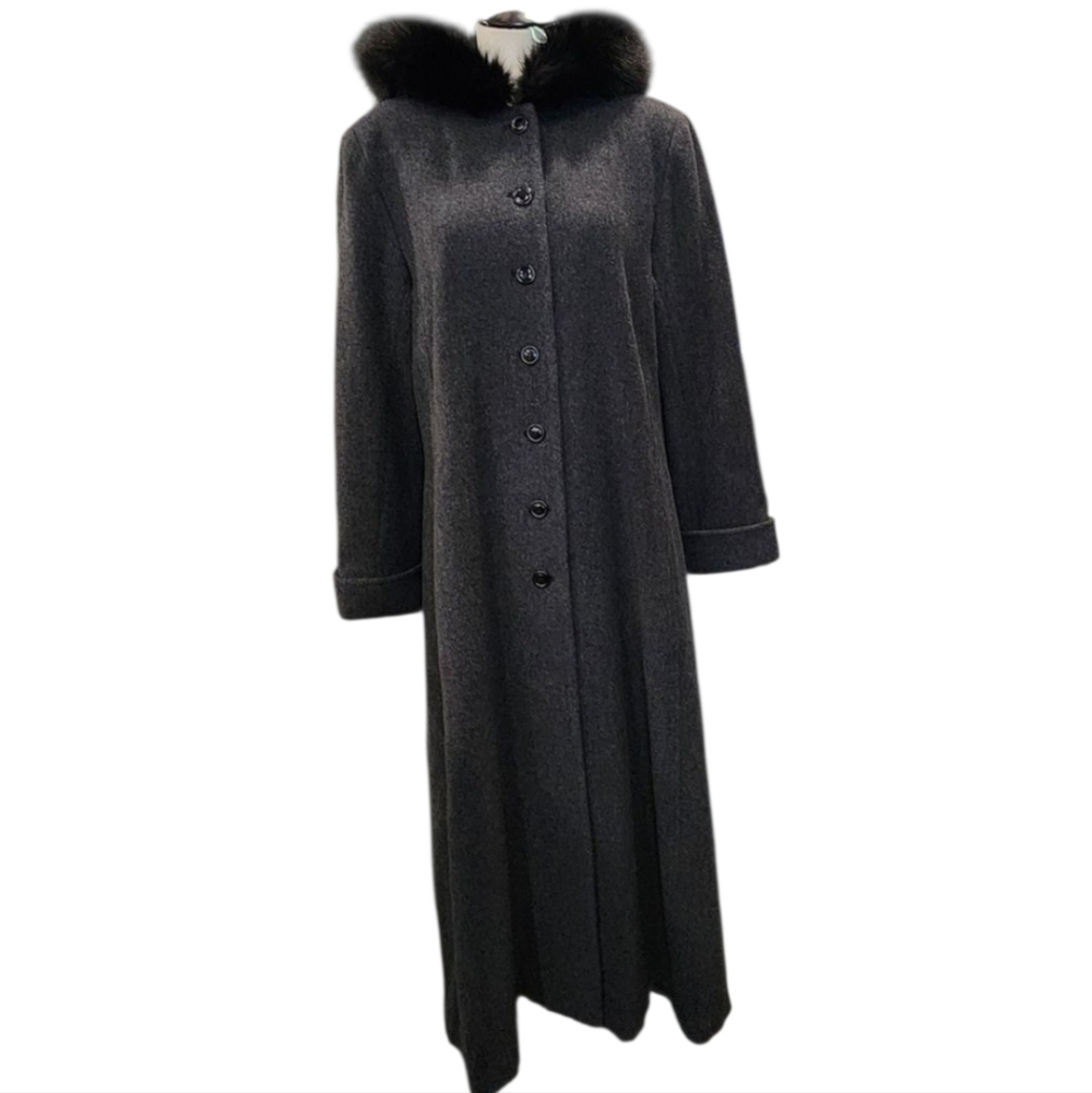 *ALBERT NIPON WOOL TRENCH COAT W/FAUX FUR HOOD